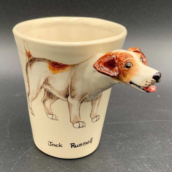 Jack Russel Dog BLUE WITCH Pottery Coffee Mug Head Handle - Picture 6 of 8